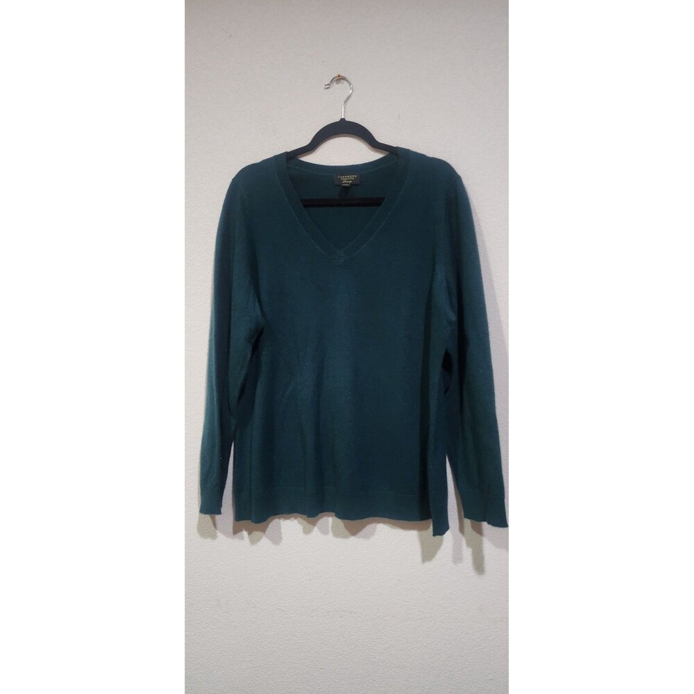 Charter Club Women Luxury Cashmere V Neck Green Sweater Size 2X Knit Preppy Soft
